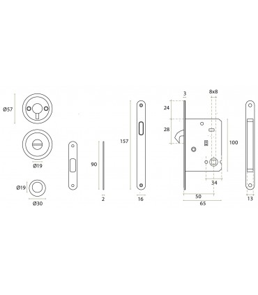Serrure pour porte coulissante bois avec rosaces conda/déconda.