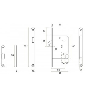 Serrure de porte coulissante en bois ouverture avec cylindre européen ou béquille 