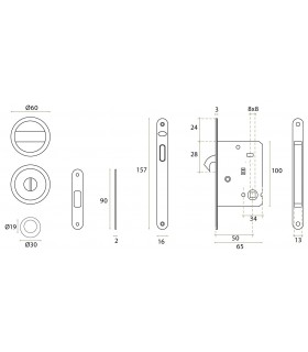 Serrure pour porte coulissante bois avec rosaces conda/déconda.