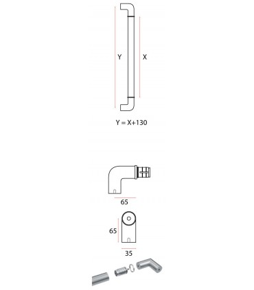 Poignée modulaire série Easy round coudée 90° technique