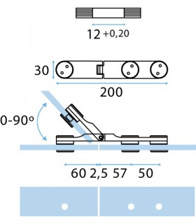 Charnière inox ouverture à 90° verre sur verre