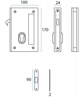 Serrure à crochet pour porte coulissante en verre