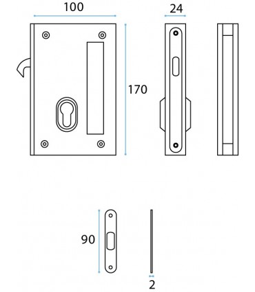 Serrure à crochet pour porte coulissante en verre