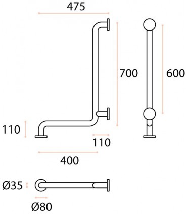Barre de maintien 600 x 400 mm