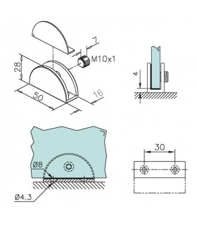 Support demi rond pour verre ép.6 à 8 mm Support demi rond pour verre ép.6 à 8 mm