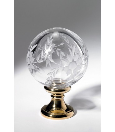 Boule départ de rampe d'escalier Fleurs gravées en cristal soufflé