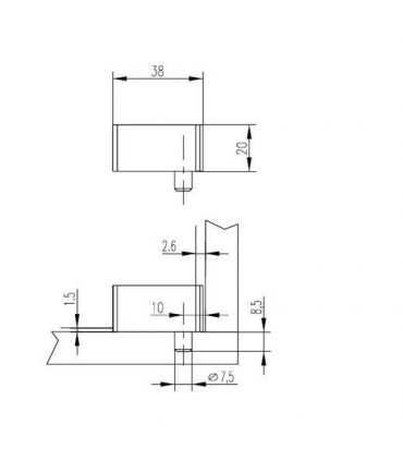 Penture pour porte en verre d'épaisseur maxi 6 mm