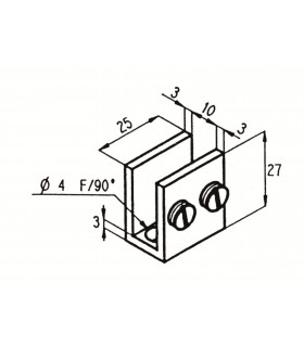 Pince fixe pour vitrine en verre d'épaisseur 6 à 8 mm