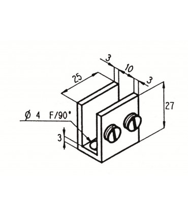 Pince fixe pour vitrine en verre d'épaisseur 6 à 8 mm