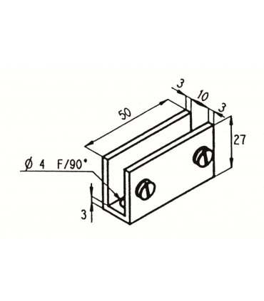 Pince fixe pour vitrine en verre d'épaisseur 6 à 8 mm