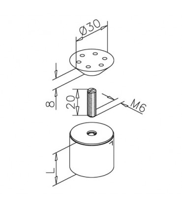 Entretoise de comptoir avec cabochon fraisé en inox brossé Ø 30 mm 