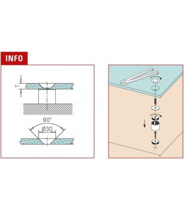 Entretoise de comptoir avec cabochon fraisé en inox brossé Ø 30 mm 