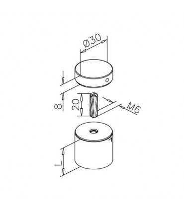 Entretoise de comptoir avec cabochon plat en inox brossé Ø 30 mm