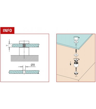 Entretoise de comptoir avec cabochon plat en inox brossé Ø 30 mm
