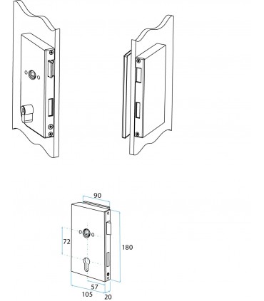 Serrure rectangulaire verticale pour porte en verre