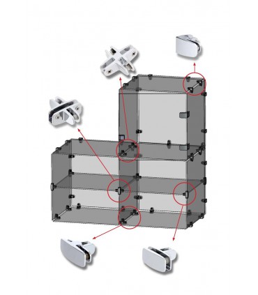 Connecteur deux volumes de verre à 90°