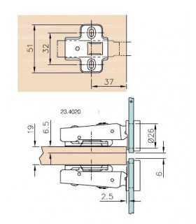 Charnière pour porte de vitrine verre centré Charnière pour porte de vitrine verre centré