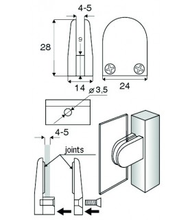 Pince fixe pour verre d'épaisseur 4 à 5 mm
