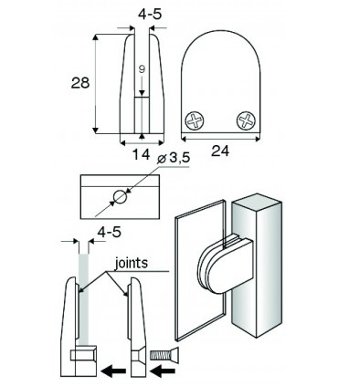 Pince fixe pour verre d'épaisseur 4 à 5 mm