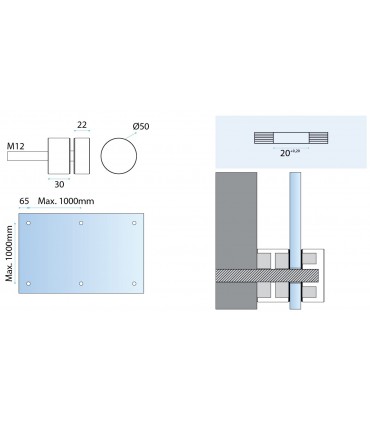 Fixation ponctuelle Ø 50 mm pour garde-corps nez de dalle en verre