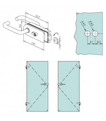 Serrure pour porte de sanitaire en verre