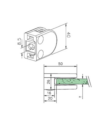 Pince a verre à talon plat - modèle 20 - Zamak blanc 9016 mat