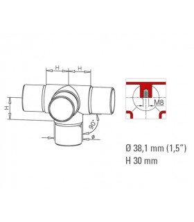 Raccord quatre départs à 90° en T pour tube Ø 38 mm