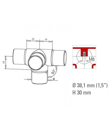 Raccord quatre départs à 90° en T pour tube Ø 38 mm
