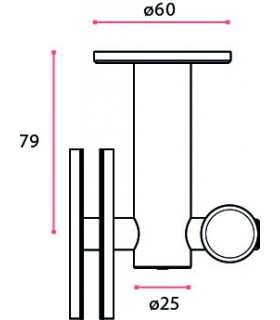 Connecteur intermédiaire pour tube Ø 25 mm fixation plafond et reprise sur imposte verre Connecteur intermédiaire pour tube Ø 25 mm fixation plafond et reprise sur imposte verre