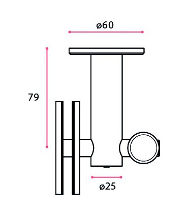 Connecteur intermédiaire pour tube Ø 25 mm fixation plafond et reprise sur imposte verre