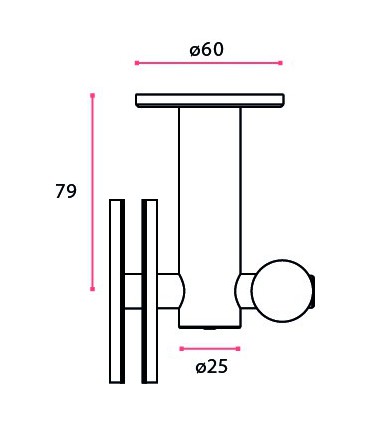 Connecteur de départ pour tube Ø 25 mm fixation plafond et reprise sur imposte verre fixe