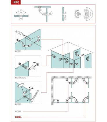 Raccord variable 1 coté verre sur mur à tête noyée