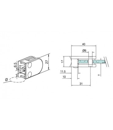 Pince à verre pour tube - modèle 27 - Zamak effet inox brossé