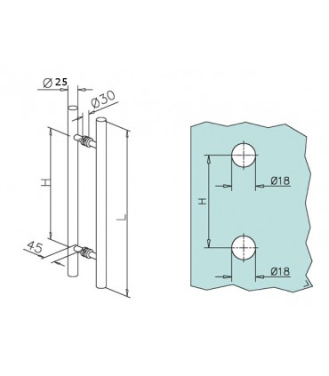 Paire de poignée baton de maréchal en inox Ø 25 mm