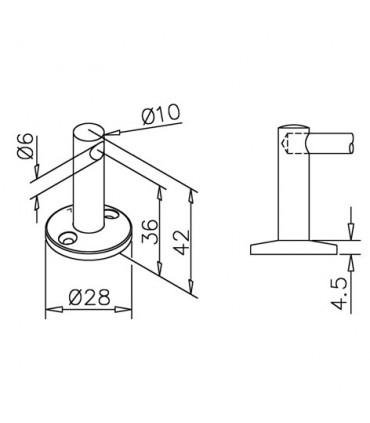 Support borgne sur platine pour barre chapelière Ø 6  