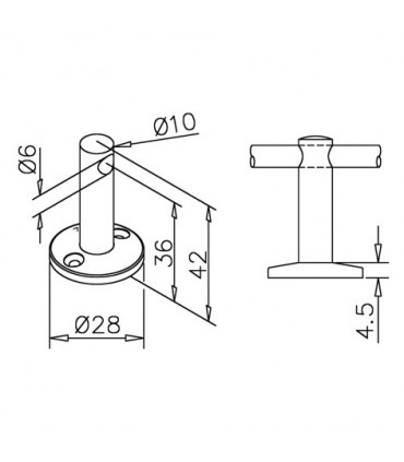 Support ouvert sur platine pour barre chapelière Ø 6 