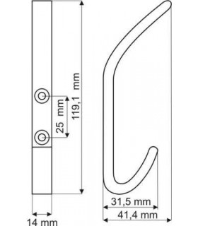 Patère en aluminium double crochet plat