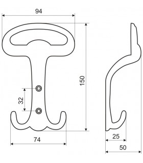 Patère en zamack hauteur 150 mm