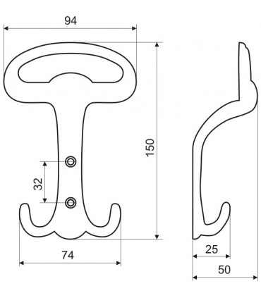 Patère en zamack hauteur 150 mm