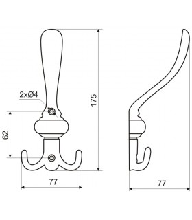 Patère en zamack hauteur 175 mm