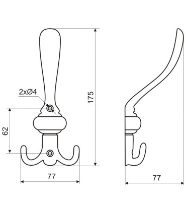 Patère en zamack hauteur 175 mm