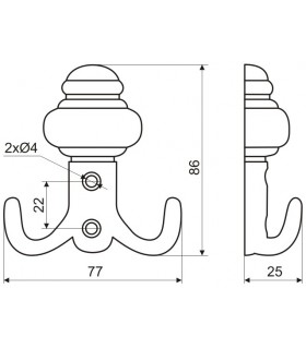 Patère en zamack hauteur 86 mm