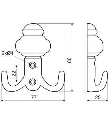 Patère en zamack hauteur 86 mm