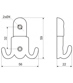 Patère en zamack hauteur 59 mm