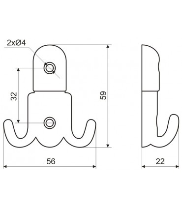 Patère en zamack hauteur 59 mm