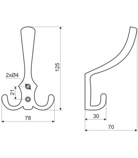 Patère en zamack hauteur 125 mm