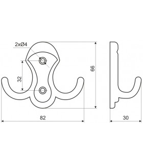 Patère en zamack hauteur 66 mm