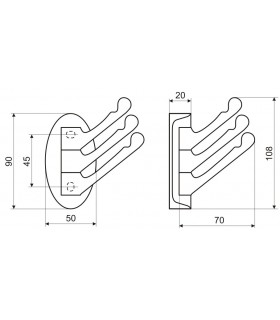 Patère pivotante en zamack hauteur 108 mm