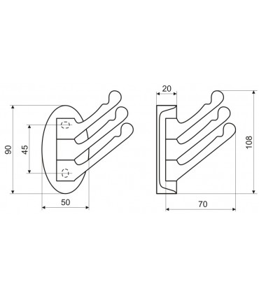 Patère pivotante en zamack hauteur 108 mm