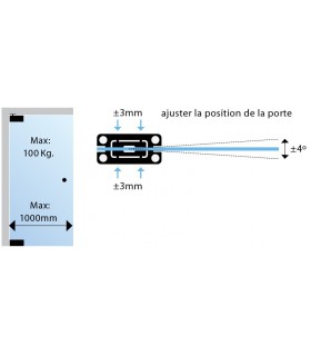 Kit penture pour porte double action en verre poids maxi 100 kg Kit penture pour porte double action en verre poids maxi 100 kg